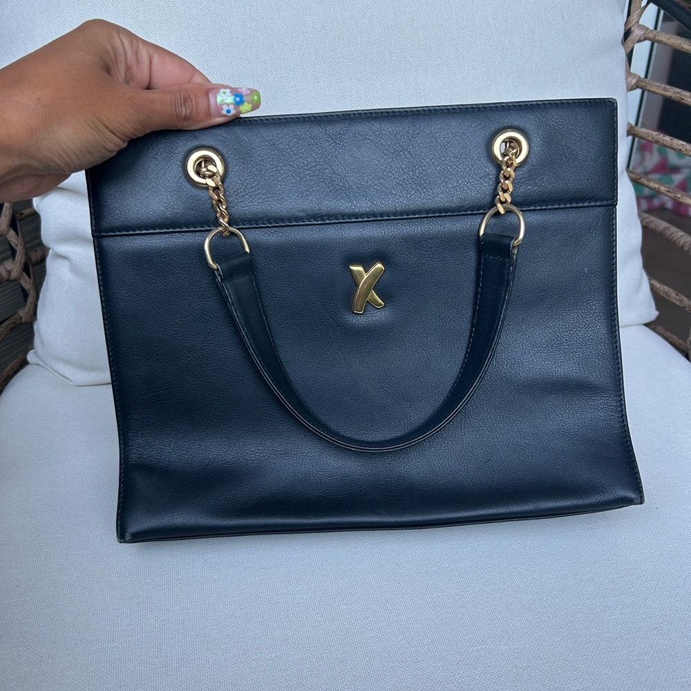 Paloma Picasso Black Leather Shoulder Bag with Gold Accents